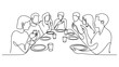 © muhammad - continuous line drawing of people dining together while using smartphones, representing digital dependence and modern social behavior