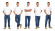 © New Africa - Young man wearing blue jeans on white background. Set of portraits