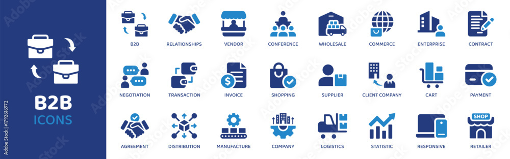 B2B - Icon Collection. Thin Line Set contains such Icons as business ...