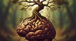 © OlgaNeuroArt - A tree of knowledge with roots growing from a human brain. Conceptual illustration of mental growth and wisdom. Surreal metaphor for psychology and creativity