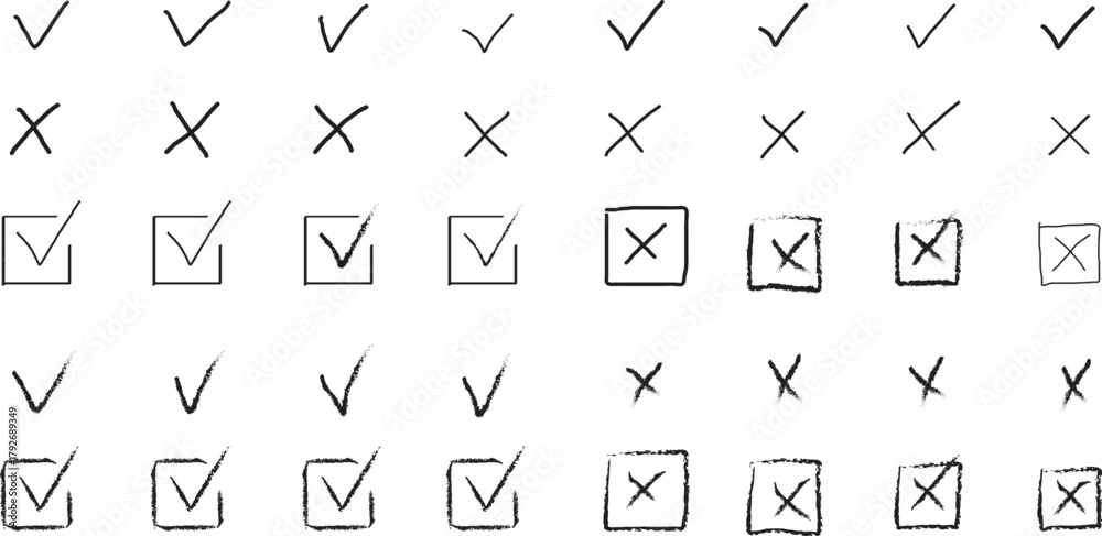 PrintCheck tick mark icon set. Cross box x check mark checkbox v list ...