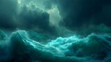 Turbulent ocean waves creating a dramatic seascape under a stormy sky, embodying powerful forces of nature