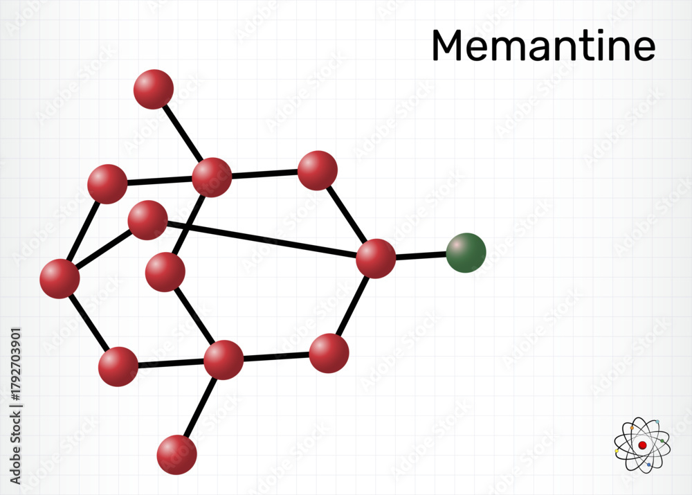 Memantine molecule, NMDA receptor antagonist. Molecular model. Vector ...