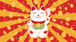 © CheeCatCreate - 飛び交う小判と放射状の背景に囲まれた招き猫。金運上昇を祝う賑やかなイラスト。 generative ai