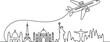 © hellosumonhaldar - Travel concept one continuous line drawing. Airplane flying over world famous landmarks skyline