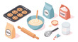 © ieps - Isometric baking essentials: cookies, flour, sugar, and kitchen tools for home bakers
