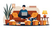 © GedhangKlutuk - Man working from home on a laptop managing his online business and packing orders in boxes. Flat Vector Illustrations. EPS Editable