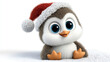 © SJ Studio - Cute baby penguin wearing red santa hat sits on snow with big blue eyes and joyful christmas expression in winter scene