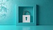 © punyapob - Minimalist white padlock with silver shackle centered in recessed square niche against teal textured wall and floor simple