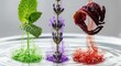 © Ai World - Natural ingredients of mint, lavender, and hibiscus creating vibrant colors in water, representing wellness and beauty.