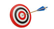© Zayed  - A blue and white fletched arrow hitting the bullseye of a red white and black target isolated on transparent background