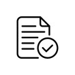 © fr_119 - Minimalist black icon of a document with horizontal lines and a checkmark symbol indicating approval