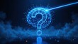 © AMZi StudiO - Glowing blue digital question mark brain with neural network connections and a laser beam, on a dark futuristic background