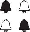 © MD.Kawsar Hossan - Isolated Notification Bell black vector icon set, notification bell icons, alert reminder update digital interface, solid black outline filled minimal thin stroke, online message alarm symbols