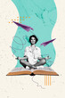 © deagreez - Zine vertical trendy composite art collage of happy girl read book encyclopedia education bookworm hobby new story fairy-tale