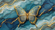 © aimart - Elegant 3D Fluid Marble Wallpaper with Butterfly and Golden Accents, 3D Relief Mural, 3D Floral Wallpaper, 3D Wall Mural, 3D Floral Background, 3D Wall Mural, 3D Floral Art.
