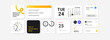 © katyaskrn - Minimal iOS-style widget interface layout with calendar, clock, battery, notes, and productivity cards. Modern white background with yellow-black color scheme and rounded app blocks.
