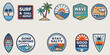 © Bithi - Collection of retro surf themed graphic patches and stickers with beach ocean palm trees and inspirational phrases
