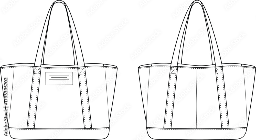 Tote bag front and back view clean sewing detail fashion accessory ...
