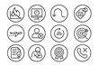 © Александр Михайлюк - Startup Journey Icons. Line style round icons of startup failure and resilience: burn chart, shutdown icon, bounce back arrow,