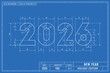 © barmaleeva - Blueprint style drawing of the number 2026. New Year greeting card