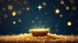 © SERHII - Nativity scene with an empty manger and the Star of Bethlehem. Christian Christmas story background. Birth of Jesus concept