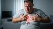 © MMerellinn - Overweight man clutching chest with intense heart pain. Obese male faces cardiovascular disease, high blood pressure, a probable heart attack from poor nutrition.