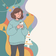 © Office Stock Pro - Frustrated young woman looks at her phone in a colorful festive setting Holiday stress