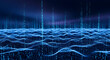 © Zamans - Abstract Digital Landscape of Blue Binary Code Waves and Vertical Data Streams.