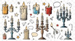 © Arvano - A captivating collection of vintage hand-drawn candles and candelabras on transparent backdrop