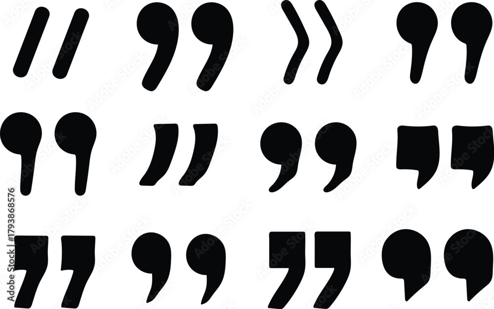 PNG, Set of quote mark. Quotemarks outline, inverted commas or talking ...