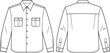 © Farzana - Classic men’s button up shirt flat sketch, long sleeve collared shirt technical drawing, detailed front and back apparel design, clothing vector outline, CAD drawing flat vector illustration