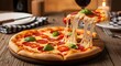 © MstHosneara - Delicious pepperoni pizza with fresh basil leaves and melted mozzarella cheese