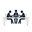 © Vooglo - Three stick figures in business attire sitting at a table, representing a meeting or discussion