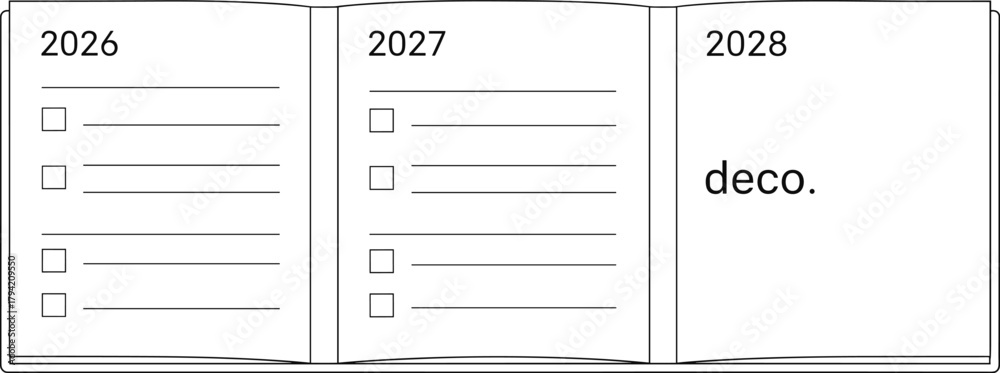 Three-year planner pages with checklists for 2026 and 2027 and ...