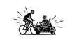 © Ahmad - Dynamic duo enjoys a thrilling bicycle ride with a passenger in a sidecar, radiating energy and adventure.