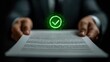 © nilanka - A businessman presents an approved digital document marked with a glowing green check symbol