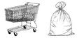 © AI04 - Empty Cart Garbage Bag: Tale Shopping Woes | Clean, isolated vector art for creative projects.