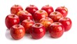 © Deviana - Group of shiny red apples with brown stems, some with yellow patches, arranged on a white reflective surface