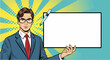 © Ahdan - Pop Art Style Businessman Presenting Blank Whiteboard with Pen