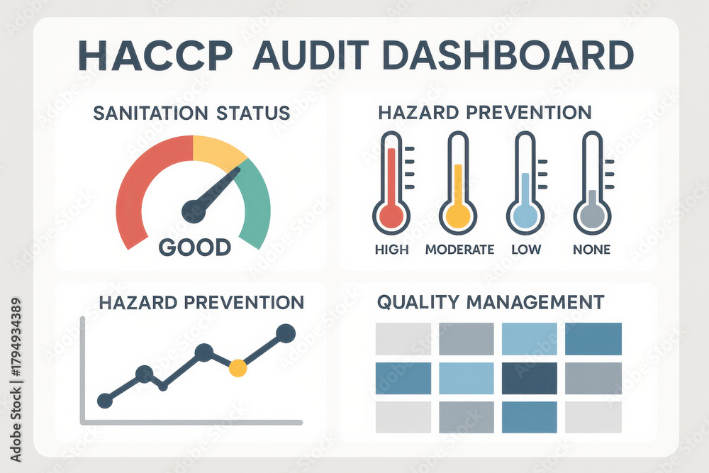Sanitization Visual Graph Ilustración de Stock Professional HACCP audit dashboard shows clear ...