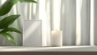 © pvl0707 - Sunlight filters through sheer curtains, casting soft shadows on a white photo frame and a candle on a window sill. This tranquil spring setting invites creativity and inspiration
