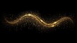 © suyu - Golden dust, glitter, shine, sparkle, glow, wave and abstract motion forming a flowing gold curve over a dark black background, creating a bright dynamic luxury concept