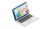 © MD - 3d icon of isometric laptop displaying financial charts and graph, representing data analysis