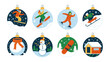 © mstmahmuda - Winter Wonderland Ornaments: A charming collection of winter-themed ornaments, each featuring delightful scenes of winter sports and festive symbols, capturing the joy of the season.