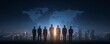 © BondGraphics - Global Business Team Silhouette Night Cityscape, World Map Background, Teamwork Concept, Global Expansion Global Business, International Team