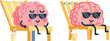 © Vecto Graph - Relaxed Brain Character on Retro Beach Chair Stress Relief Flat Vector Illustration