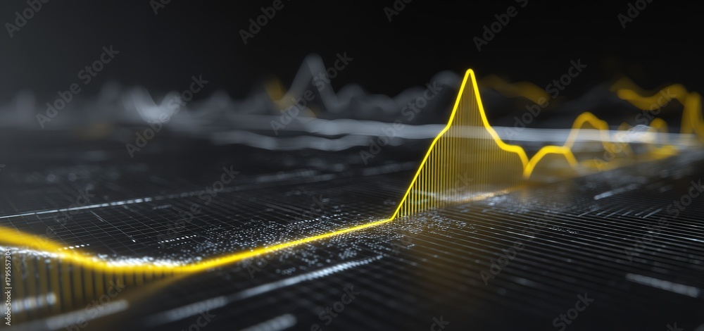 Data visualization shows fluctuating trends in analytics over time with ...
