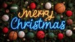 © Mitchell - Celebrate the holidays with a unique Christmas tree adorned with favorite sports balls, glowing neon text, and festive lights