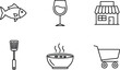 © Muhammad - Simple icons representing food, cooking, and shopping for groceries.
